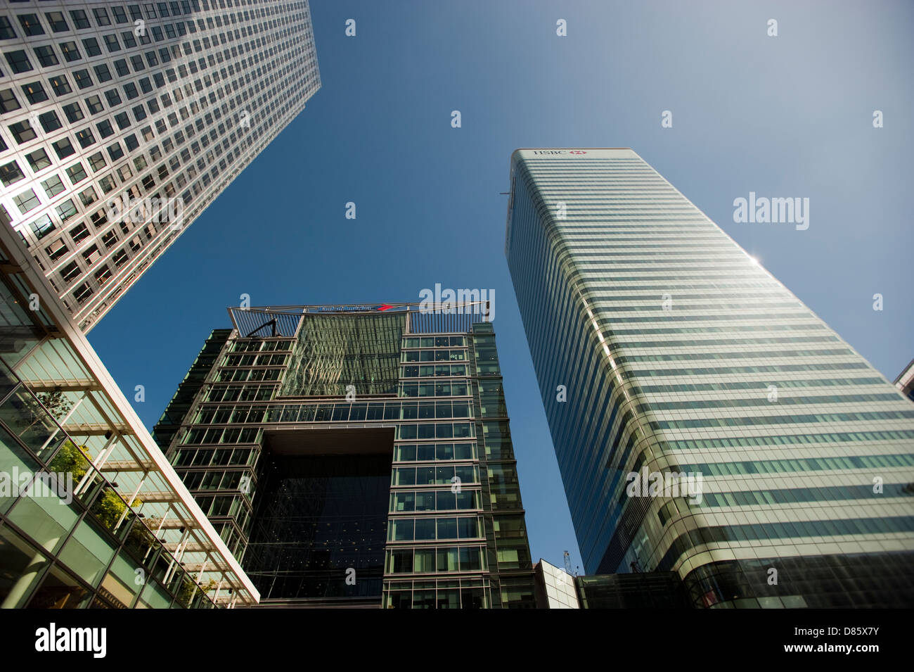 El distrito de negocios de Canary Wharf London England Edificio HSBC Foto de stock