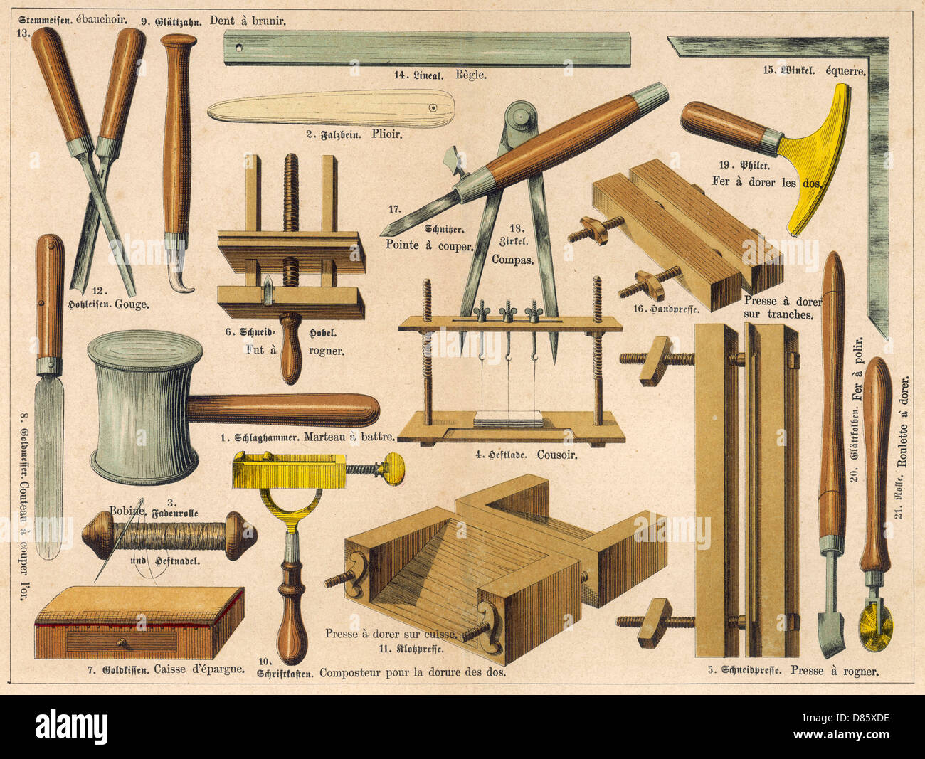 Herramientas de encuadernación 1875 Fotografía de stock - Alamy