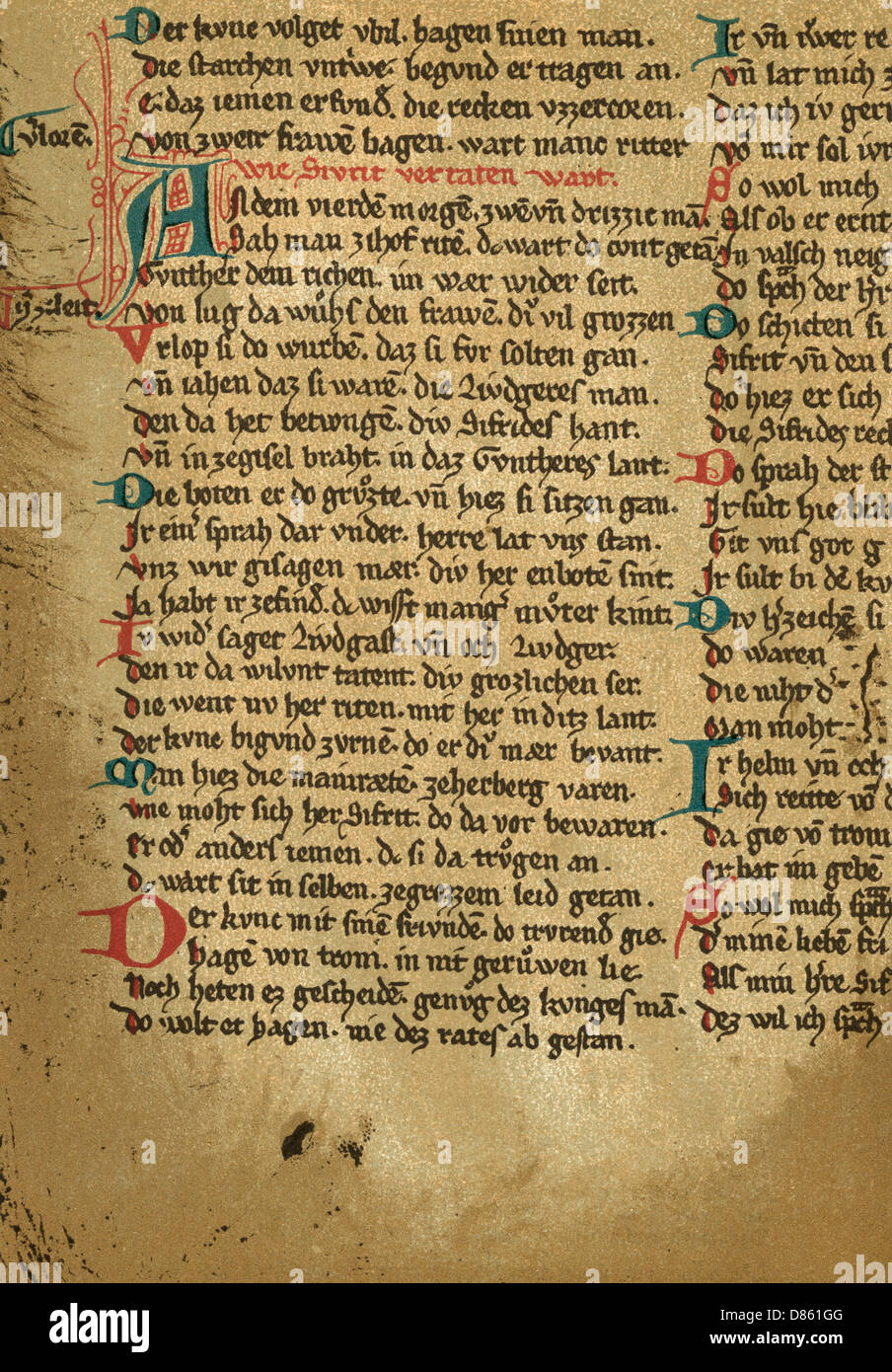 Fragmento del Nibelungenhandschrift Foto de stock