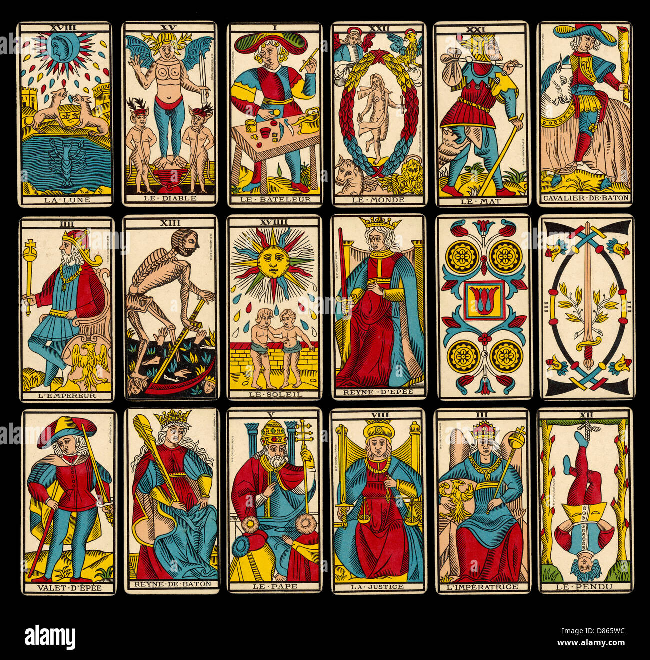 Selección de cartas del Tarot de Marsella tradicional Pack Fotografía de  stock - Alamy
