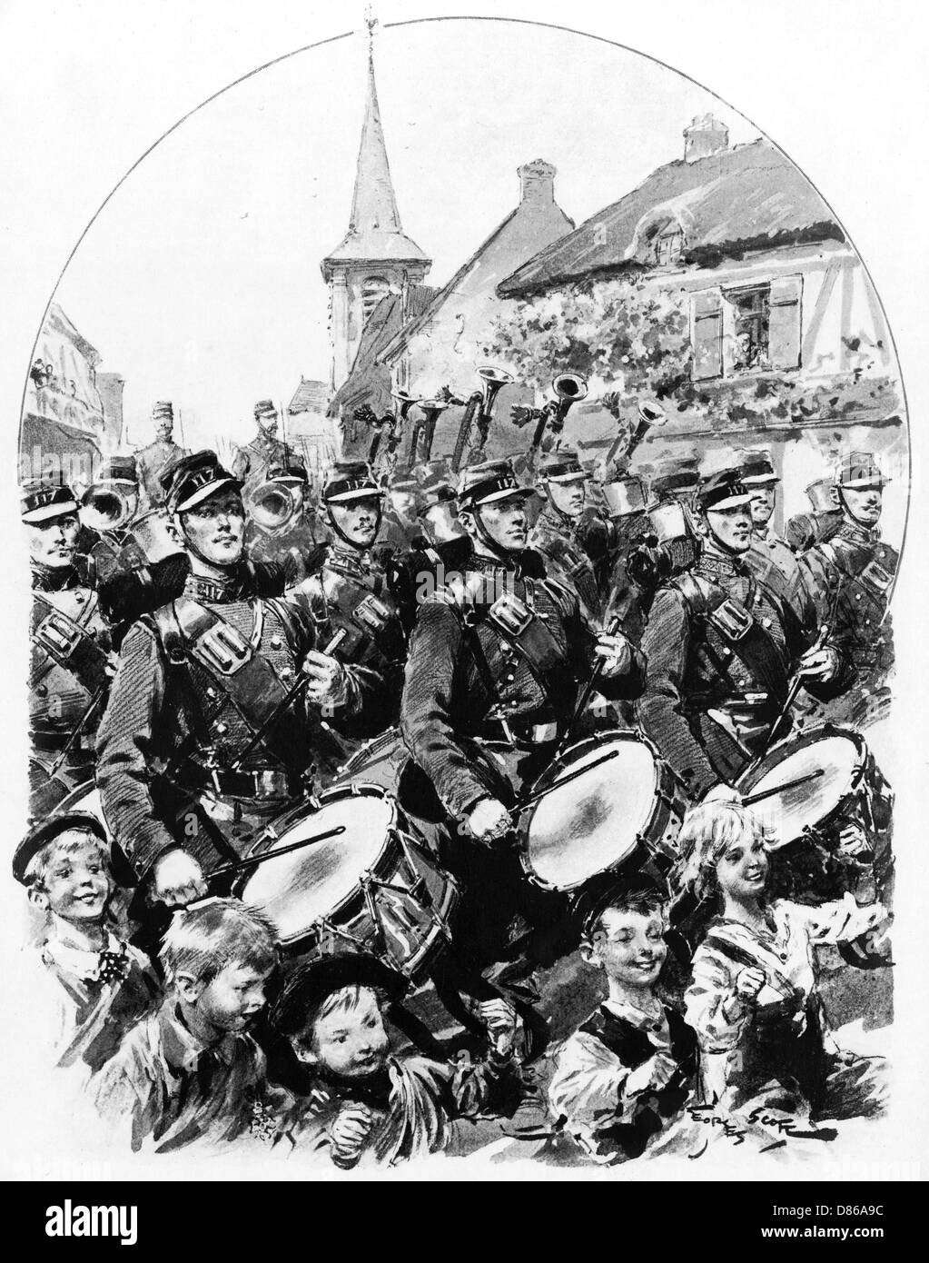 Música militar: Una banda francesa, 1905 Foto de stock