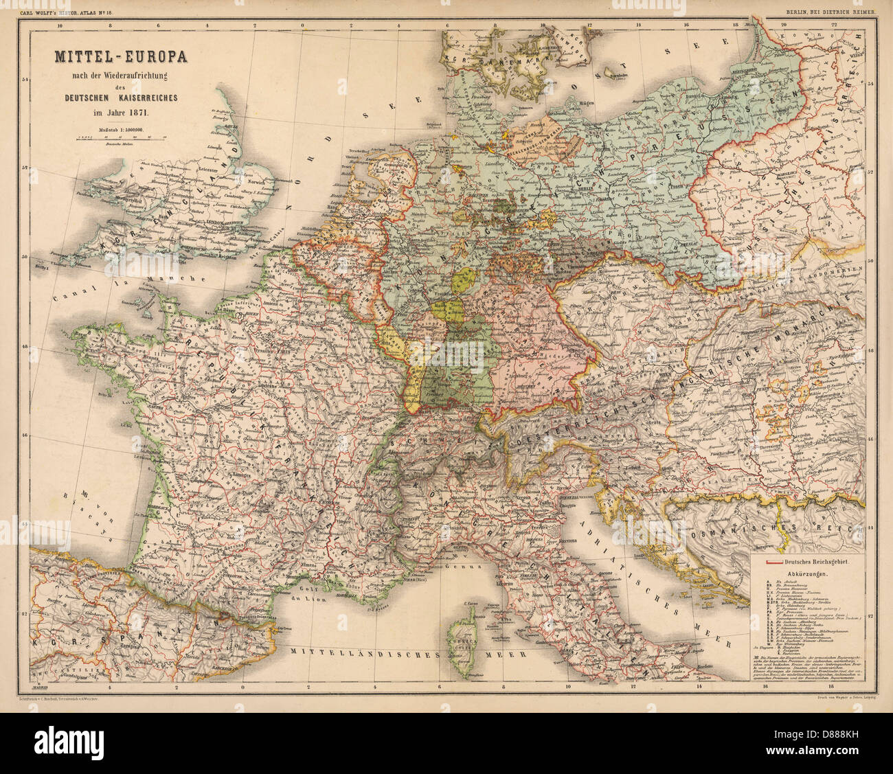 Mapa - Europa - Alemania 1871 Foto de stock