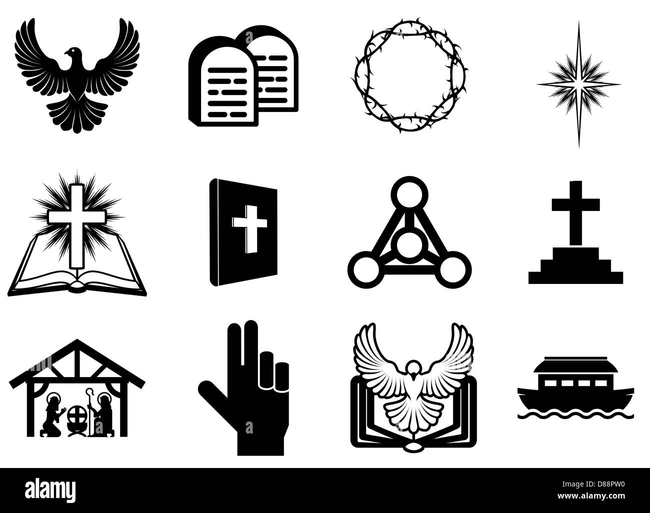 Conjunto de iconos religiosos cristianos, signos y símbolos Foto de stock