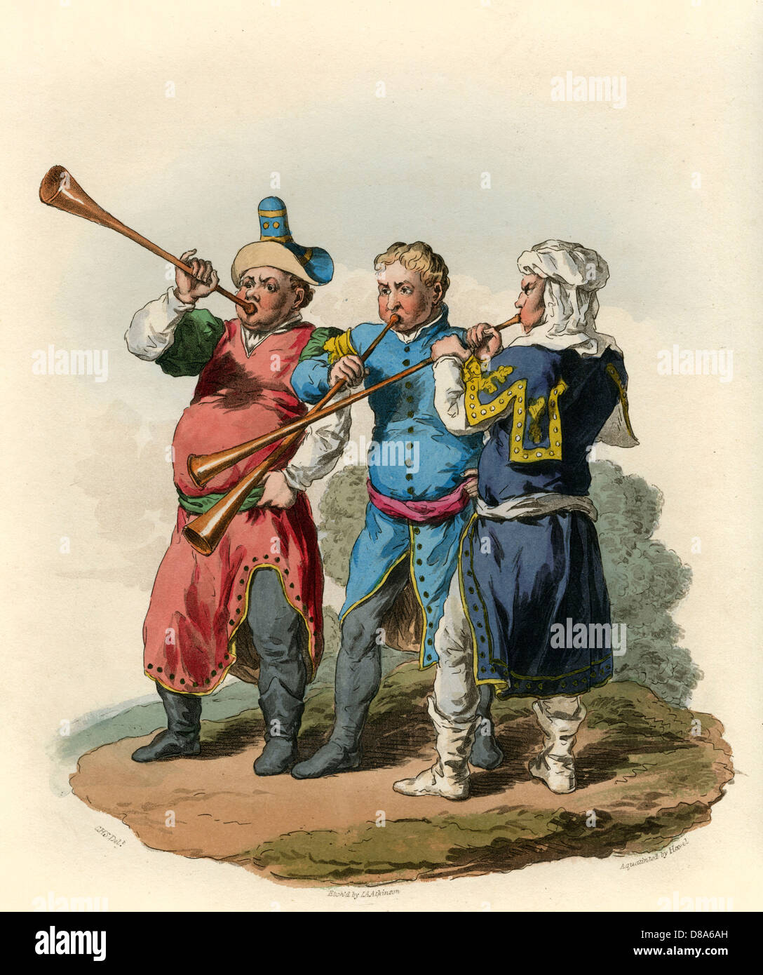 Los trompetistas medievales Foto de stock