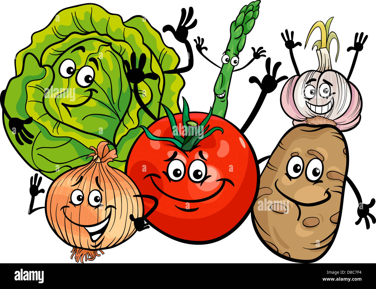 Ilustración de dibujos animados divertidos personajes alimentos vegetales  grupo Fotografía de stock - Alamy
