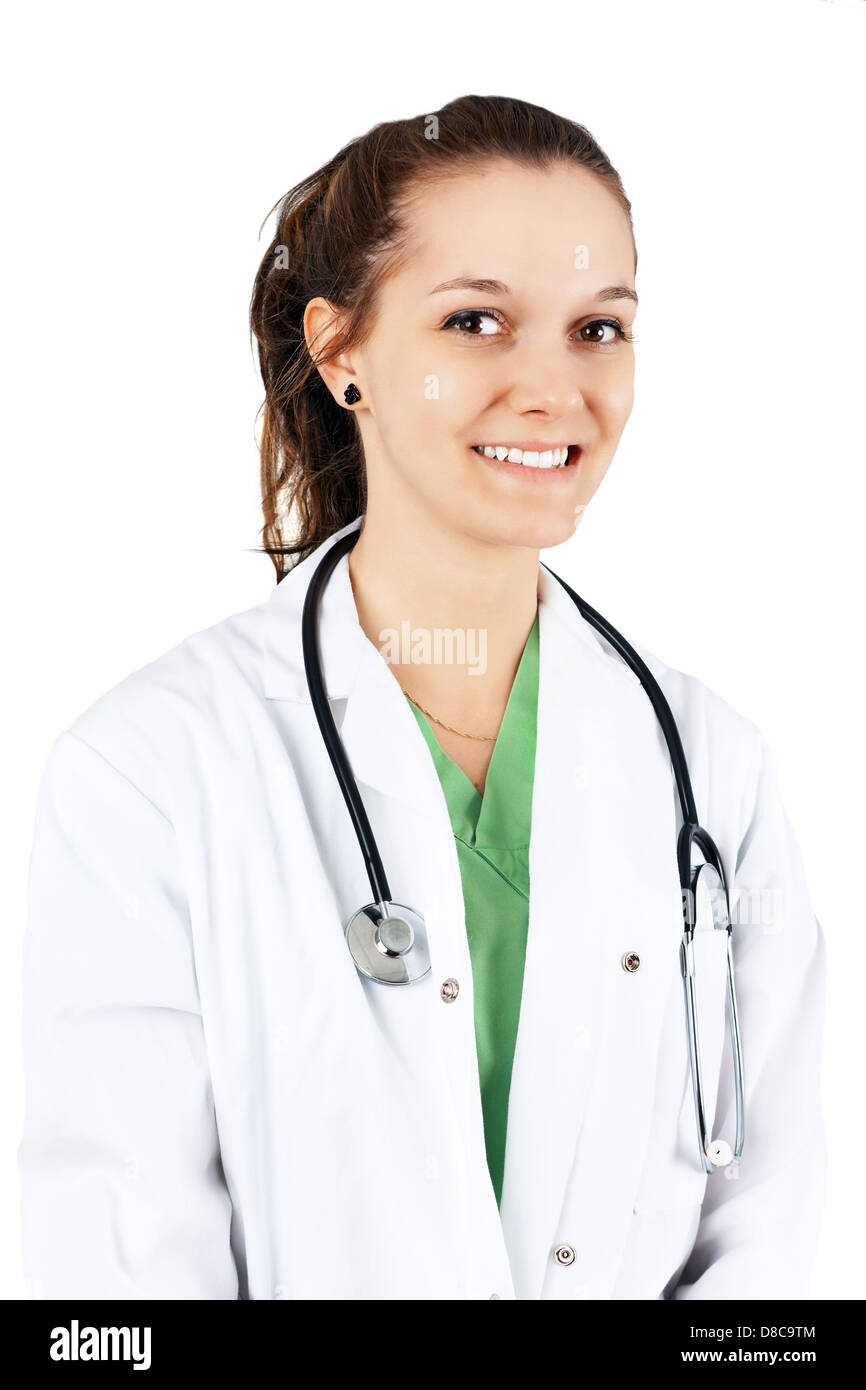 Retrato de mujer joven médico, residente o estudiante de medicina Foto de stock