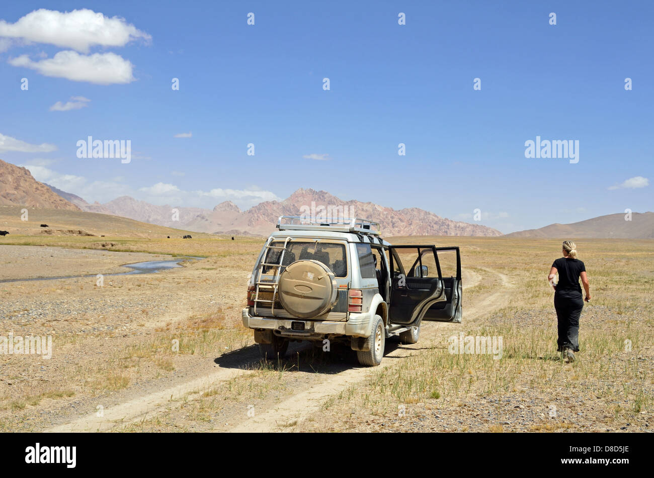 Conducir en las montañas del Pamir. Foto de stock