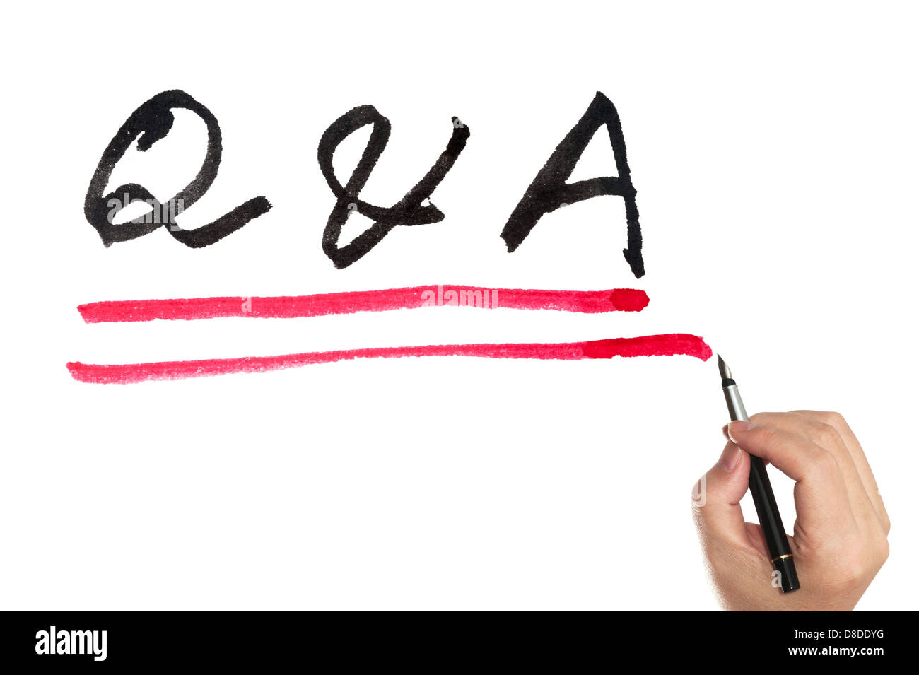 Q&A de palabras con dos líneas escritas en blanco papen con el lápiz Foto de stock