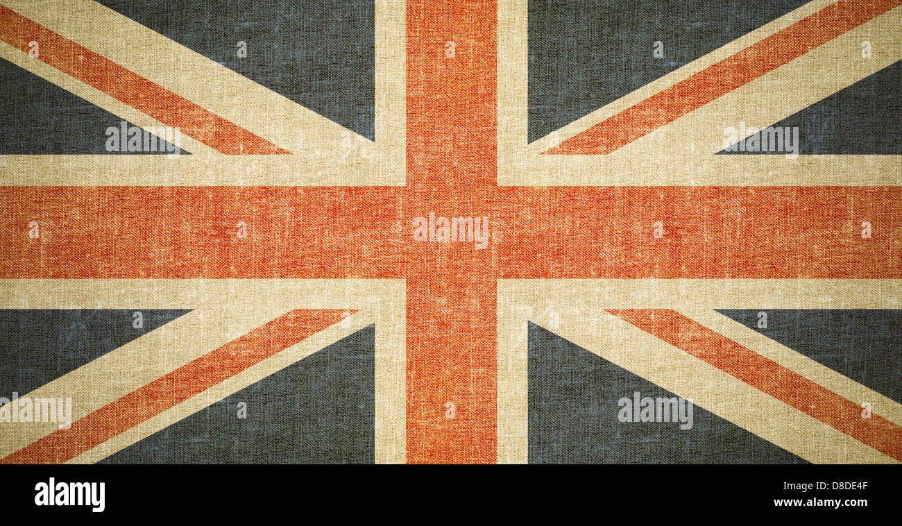 Bandera británica sobre la textura de lienzo antiguo Foto de stock