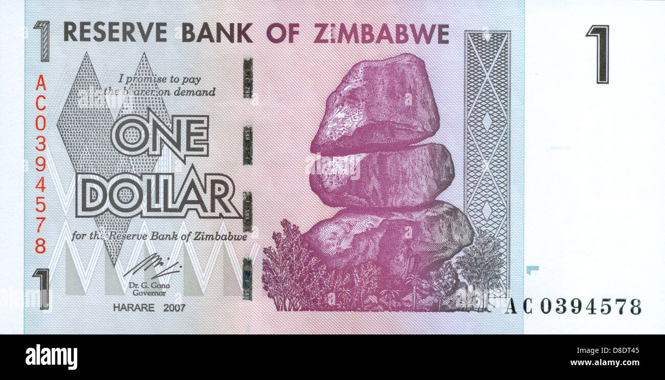 Un dólar de Zimbabwe (véase también la nota del Banco D8DT4K Y D8DT3F) Foto de stock