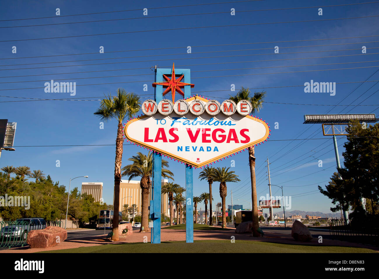 El famoso signo Bienvenido a la fabulosa Las Vegas, Nevada, en Las Vegas, Nevada, Estados Unidos de América, EE.UU. Foto de stock