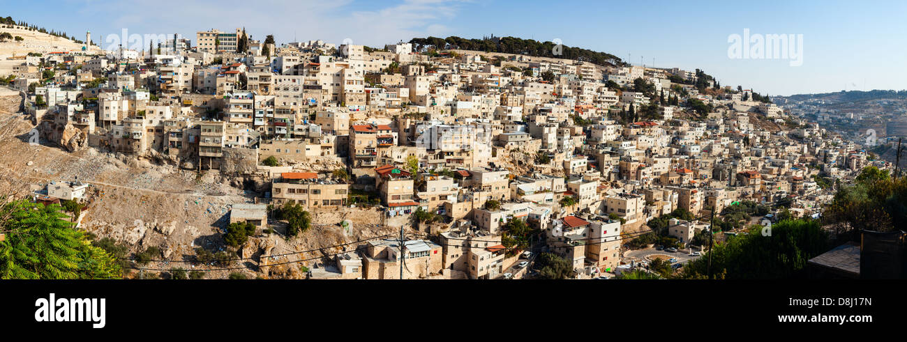 Vista panorámica de la aldea de Silwan en Jerusalén, Israel Foto de stock