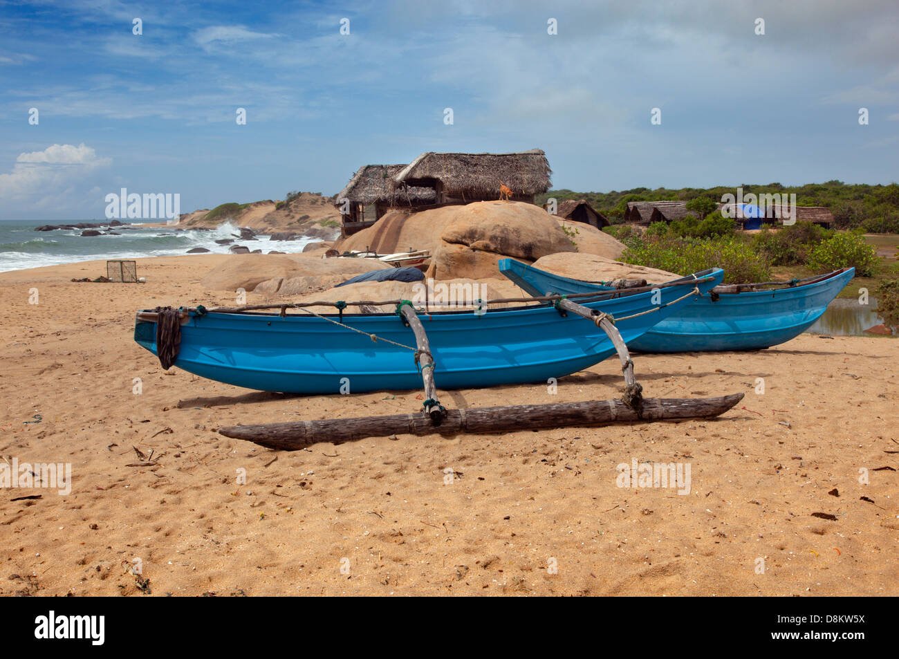 Estacionales de pueblo pesquero en la costa de Sri Lanka Yala Océano Índico Foto de stock
