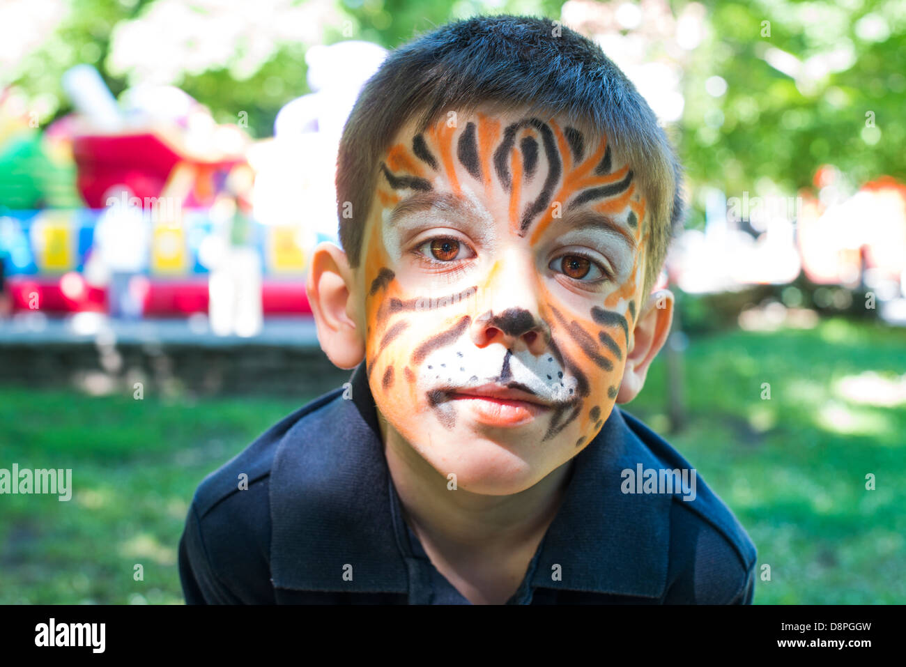 escaldadura Ponte de pie en su lugar Por adelantado Niño con la cara pintada. La pintura del tigre. Chico de vacaciones para  niños Fotografía de stock - Alamy