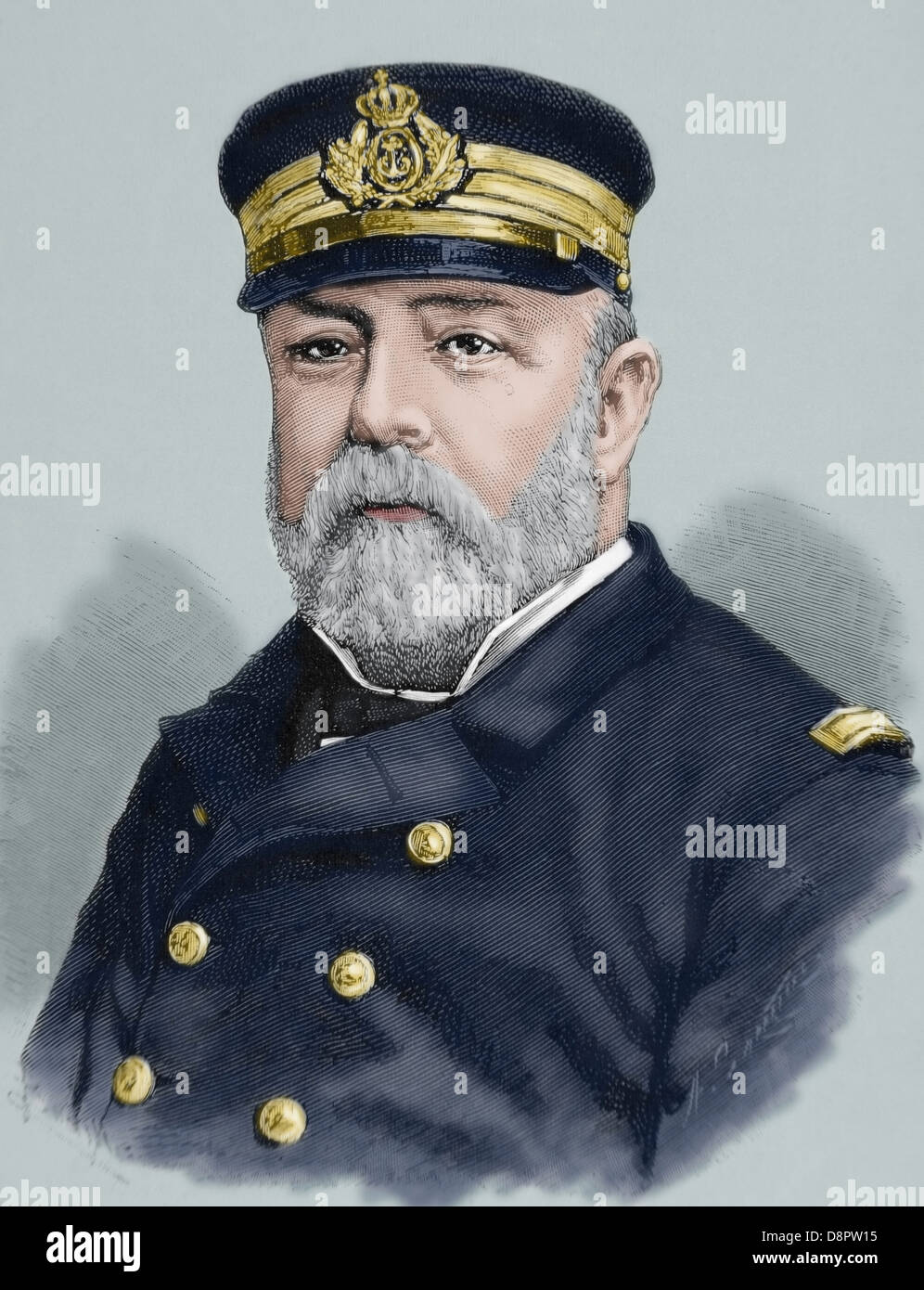 Pascual Cervera Topete (1839-1909). El almirante de la Armada Española.  Grabado por Arturo Carretero (1852-1903). Coloreada Fotografía de stock -  Alamy