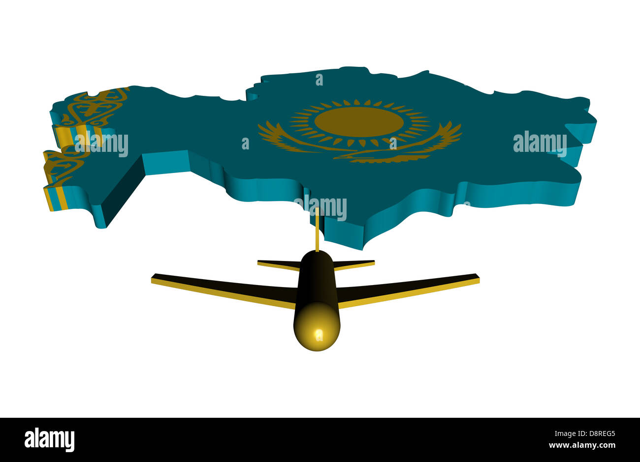 Avión despegando desde Kazajstán bandera mapa ilustración Foto de stock