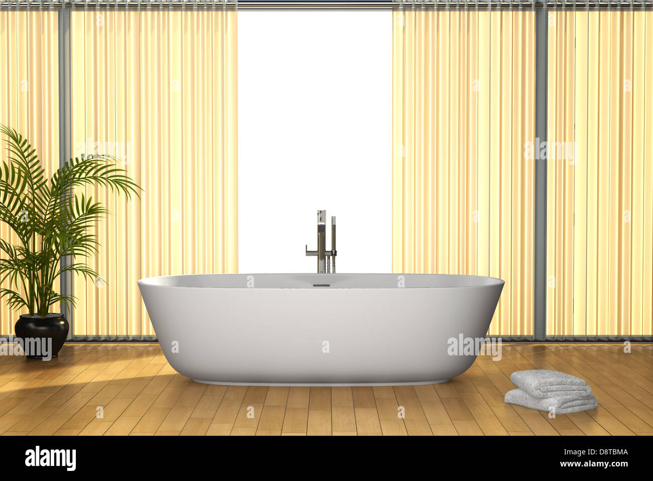 Moderno cuarto de baño con suelo marrón Foto de stock