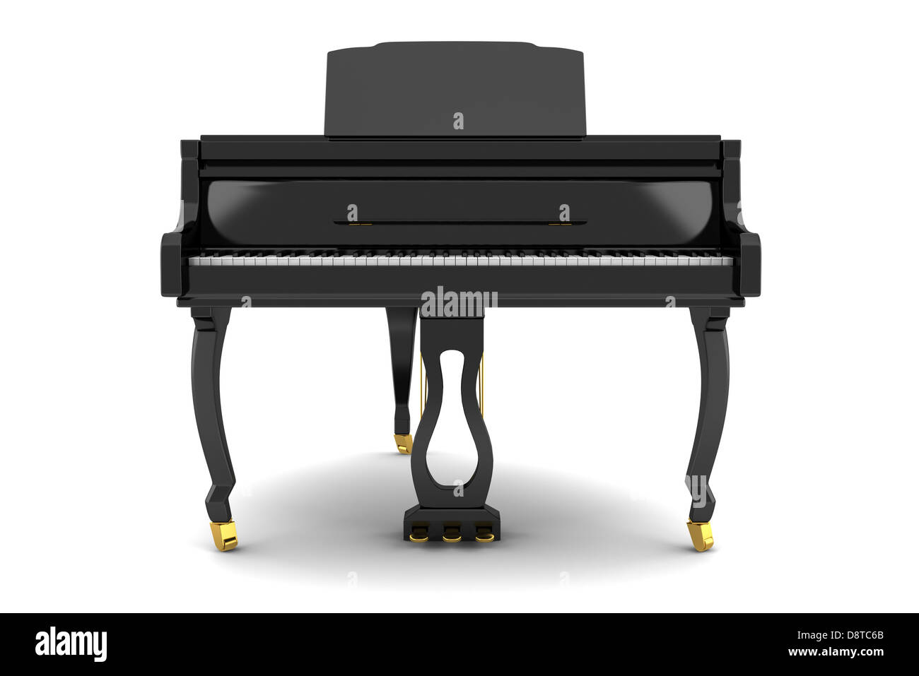 Grand piano negro aislado en blanco Foto de stock