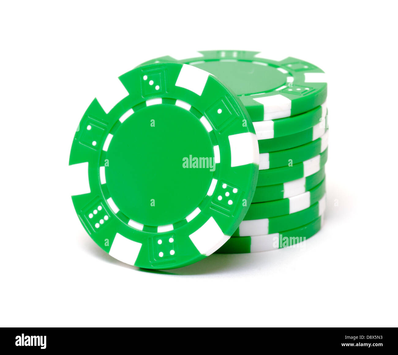 Fichas de póquer sobre fondo blanco. Foto de stock
