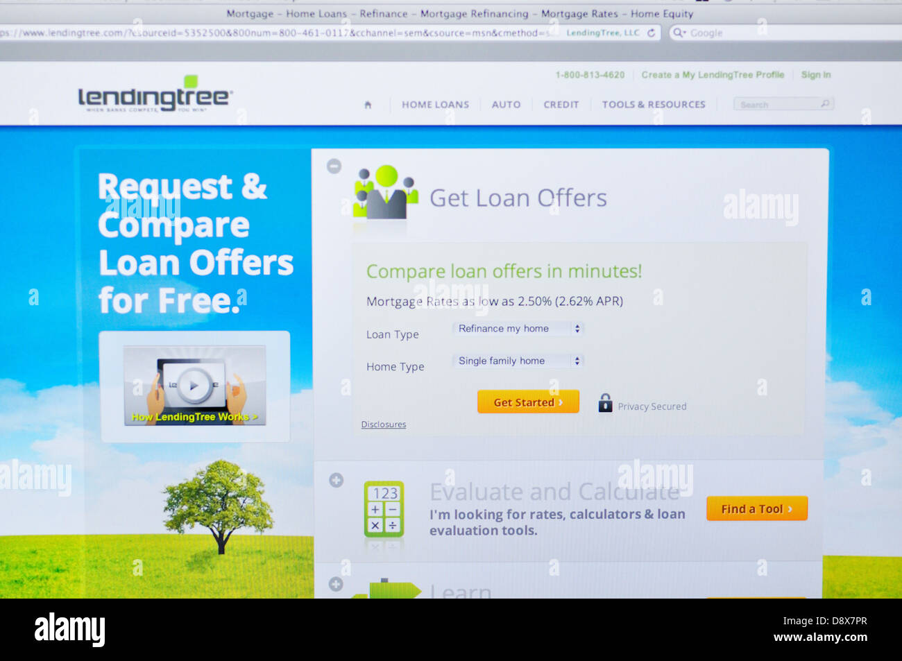 Lendingtree website - préstamos online ofertas y tarifas Foto de stock
