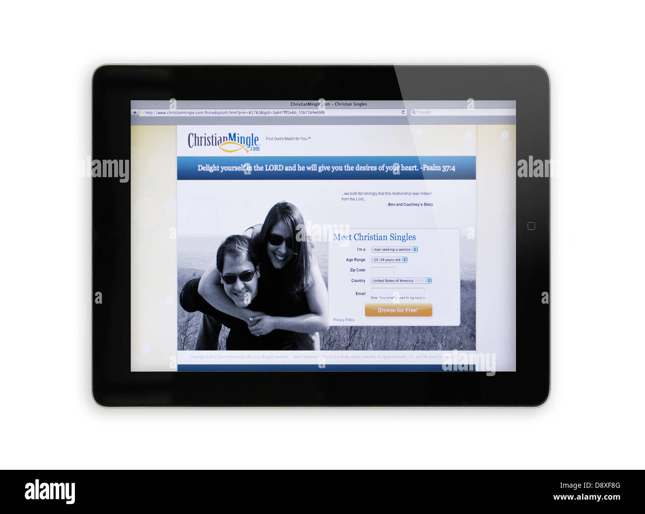 Sitio web de citas en línea cristiana en el iPad Foto de stock