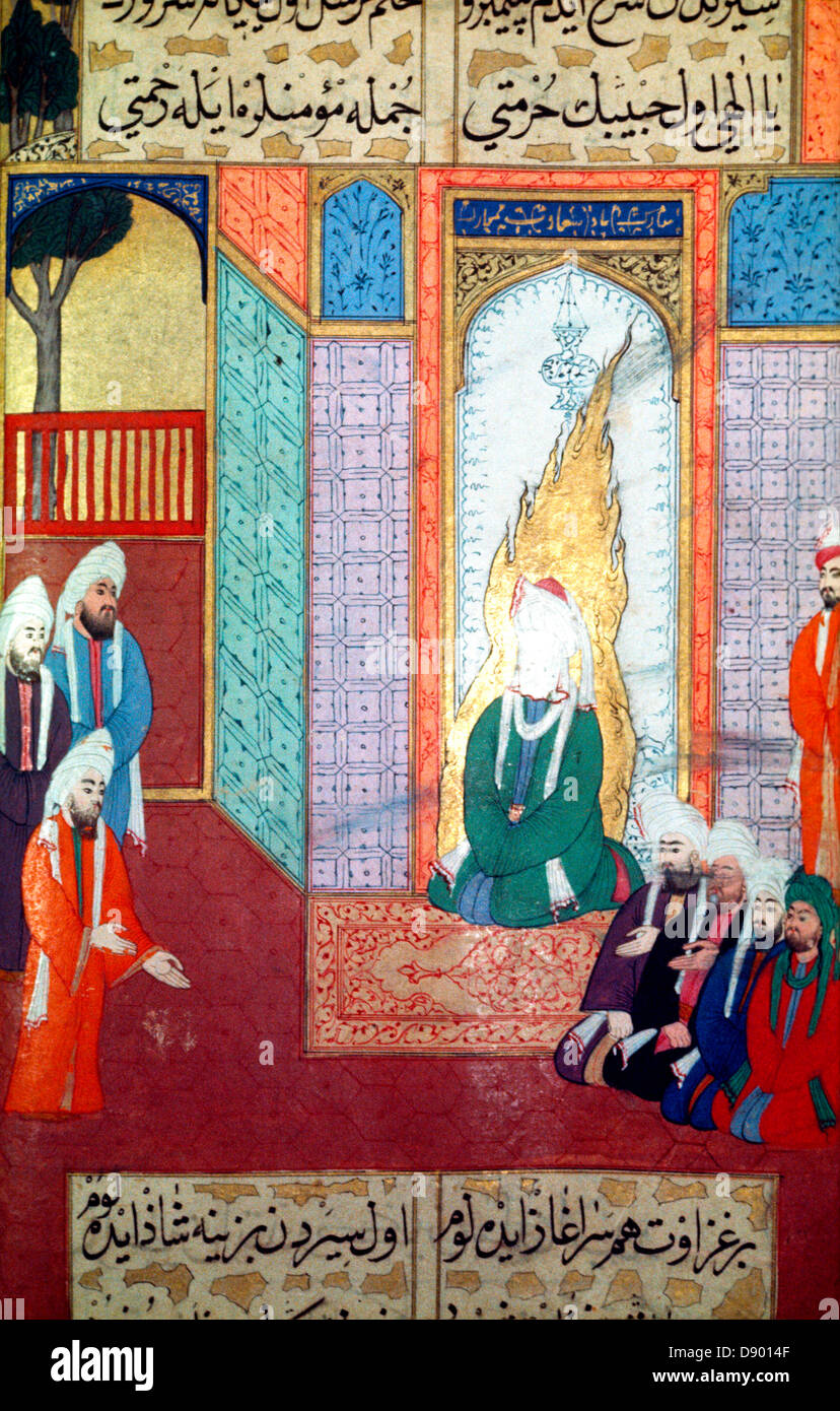 Profeta predicando en pequeñas mescit o mezquita, siglo xvi ms H1223, el Museo del Palacio Topkapi, Estambul Foto de stock