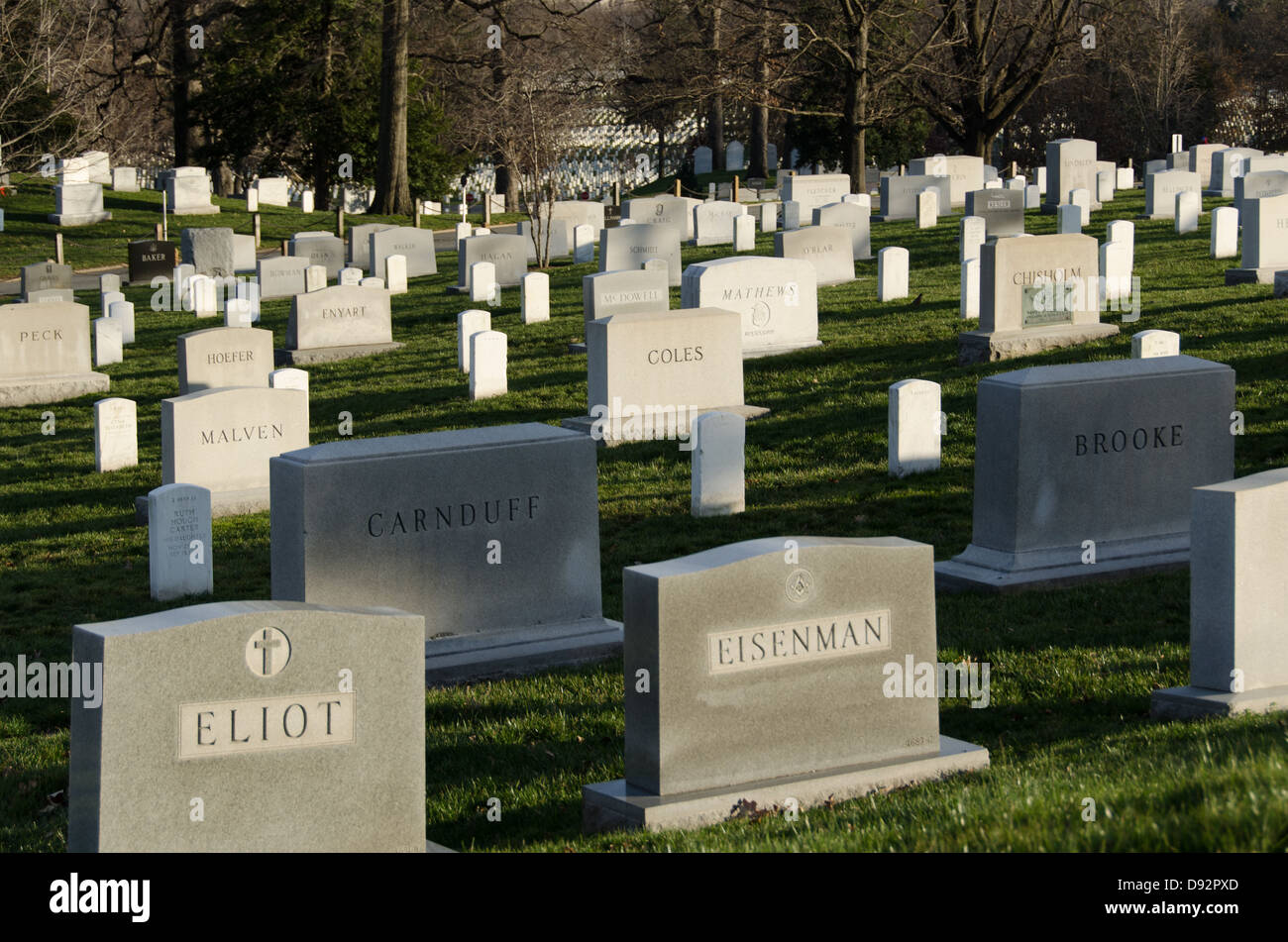 Lápidas de mármol blanco en el Cementerio Nacional de Arlington