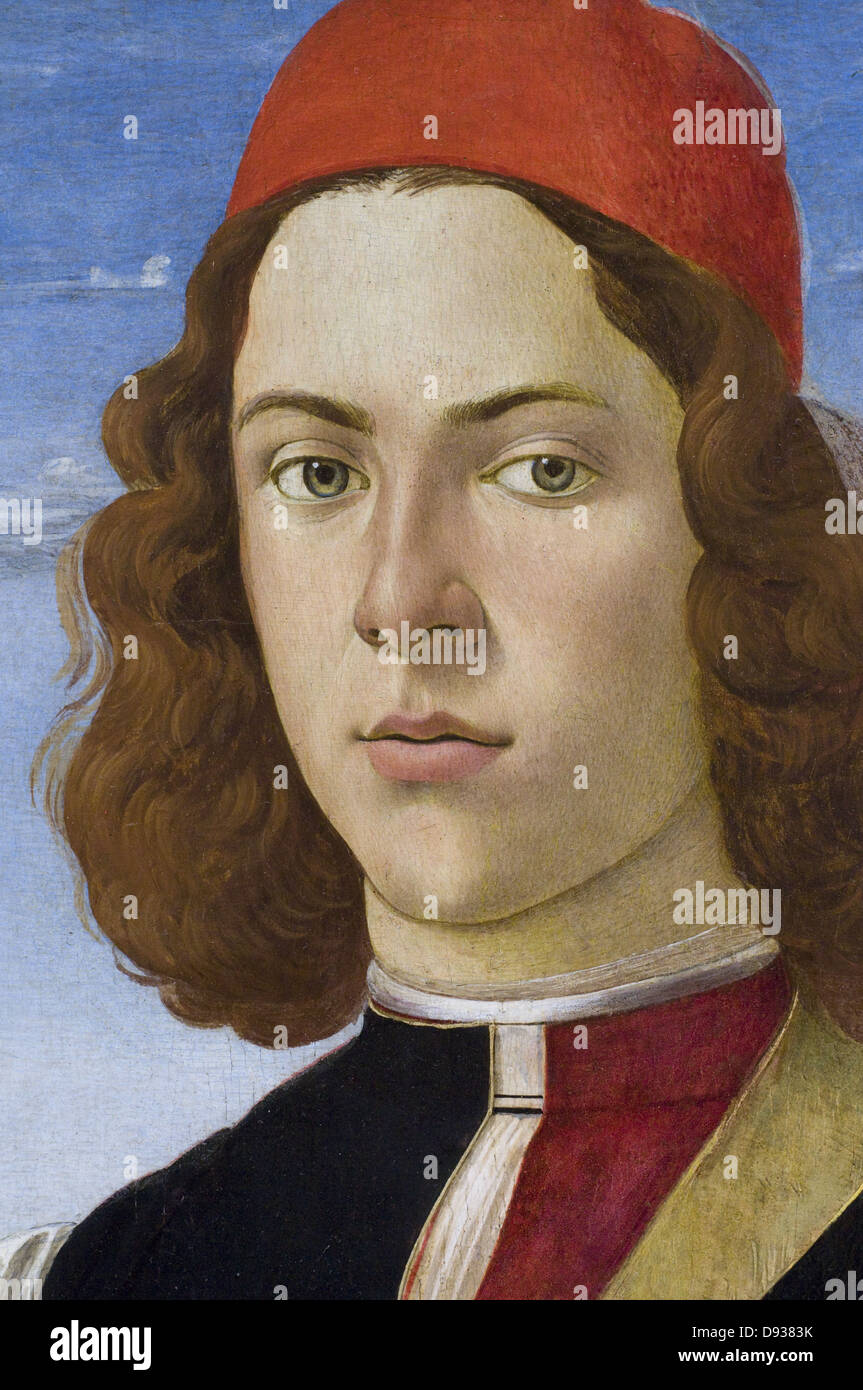 Alesandro Filipepi aka Botticelli retrato de un joven retail 1475 escuela italiana del siglo XV Óleo sobre lienzo Museo del Louvre - Foto de stock