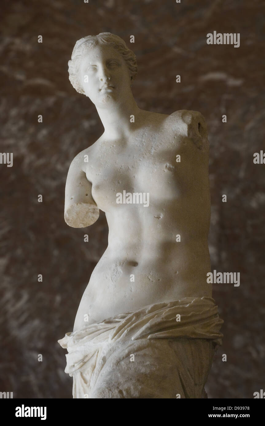 Vénus de Milo Mármol de Paros de finales del siglo II antes de JC de la antigüedad griega del Museo del Louvre - Paris Foto de stock