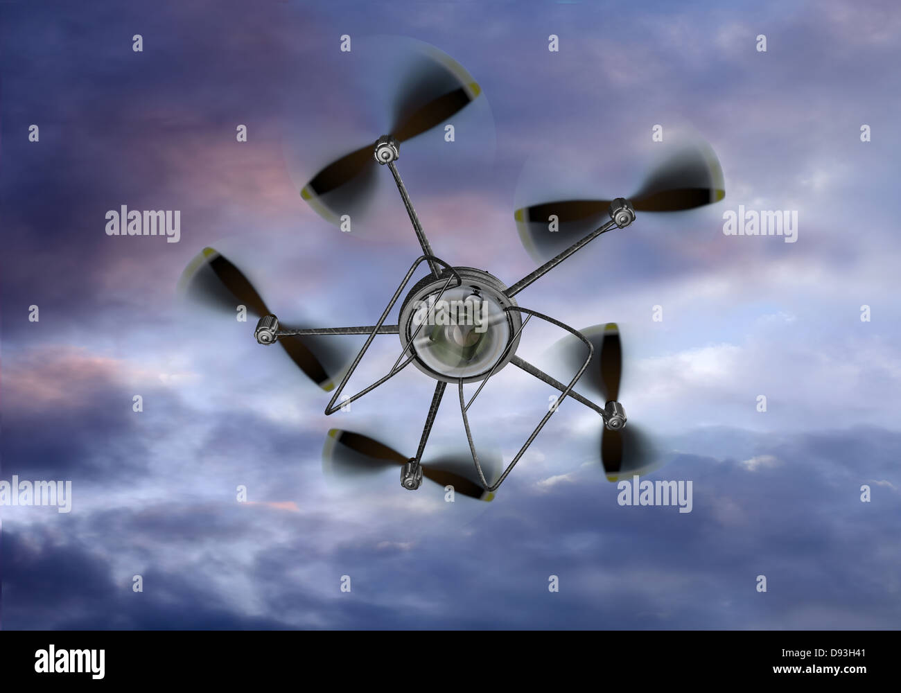 Ilustración de un helicóptero UAV filmar desde el cielo Foto de stock