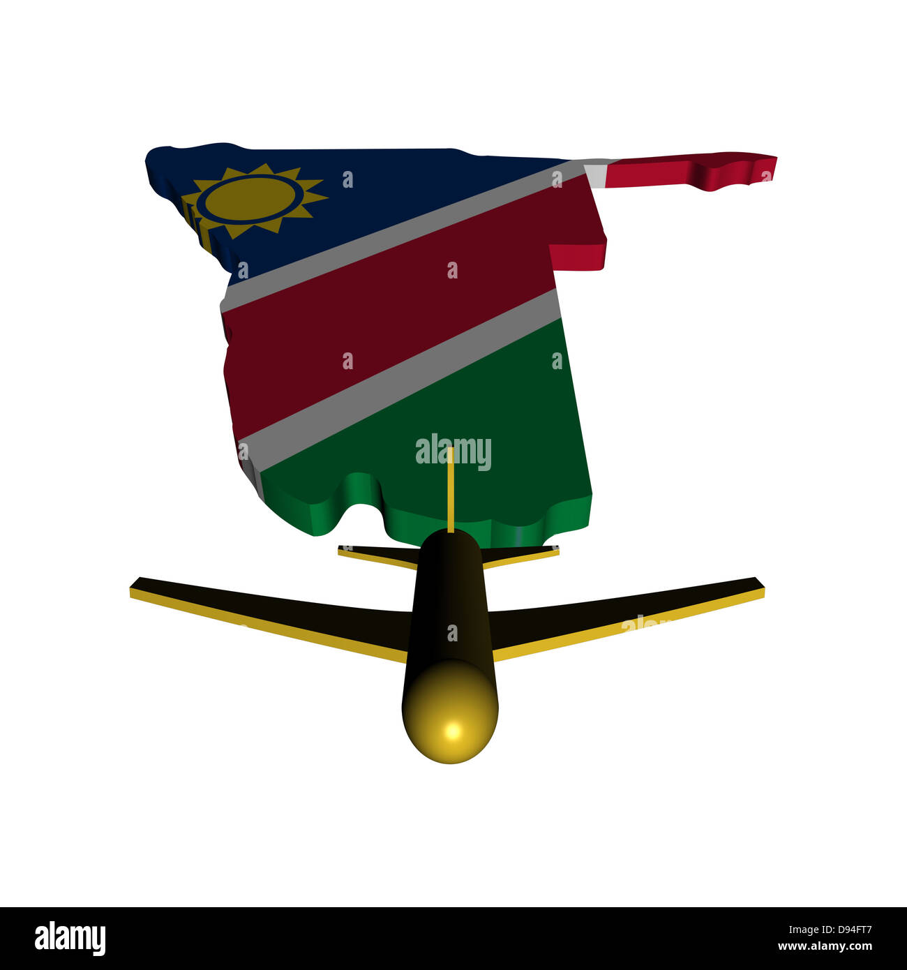 Avión despegando desde Namibia bandera mapa ilustración Foto de stock