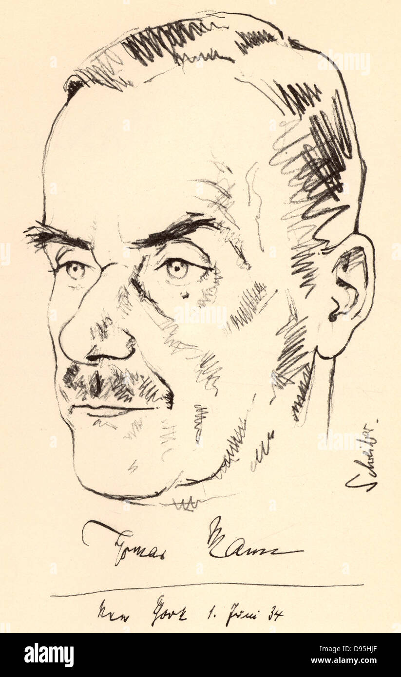 Thomas Mann (1875-1955) y hermano del novelista alemán Heinrich Mann. Premio Nobel de Literatura 1929. Boceto fechado en 1934. Foto de stock