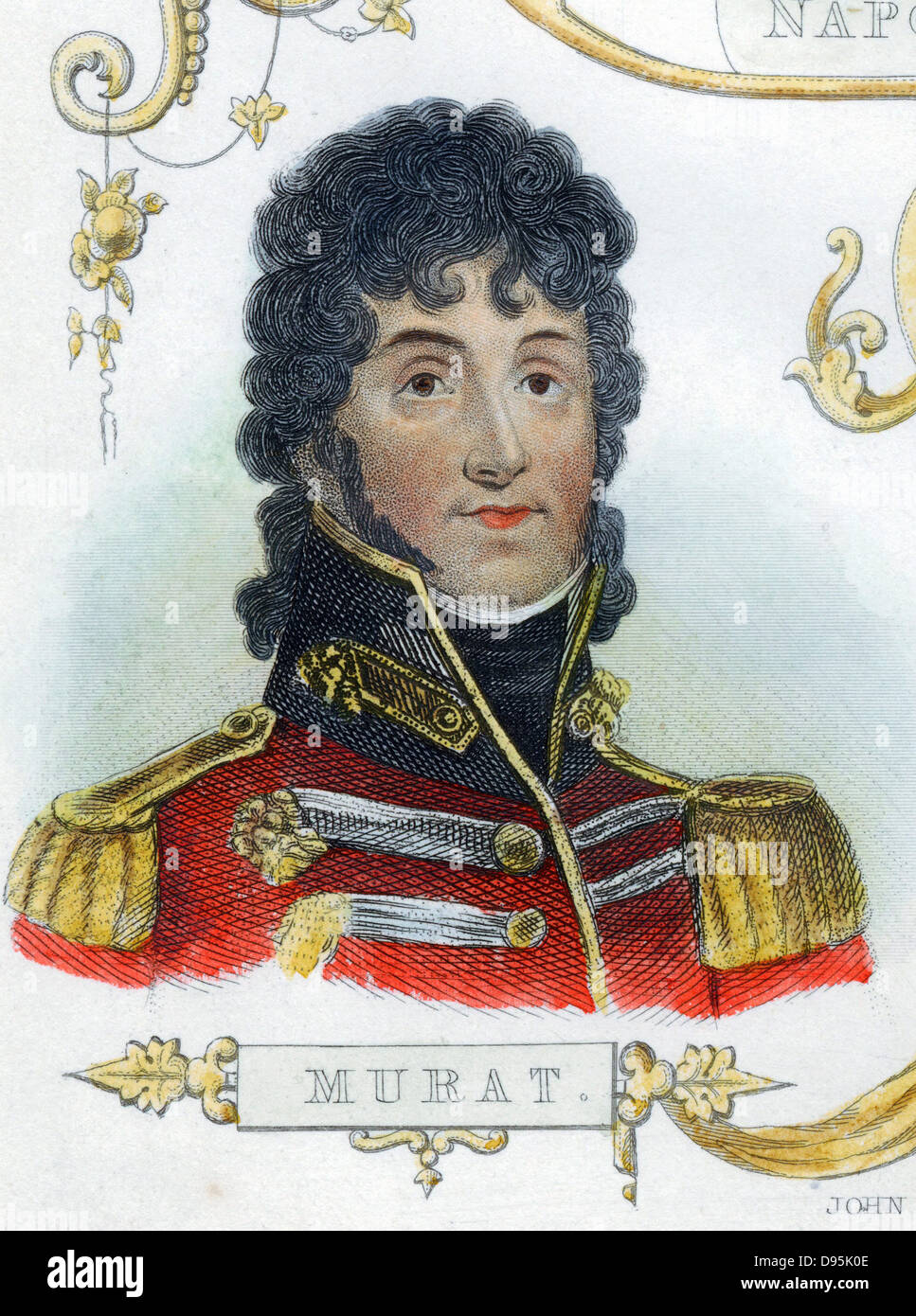 Joachim Murat (1767-1815) soldado francés, rey de Nápoles desde 1808. Grabado pintado a mano Foto de stock