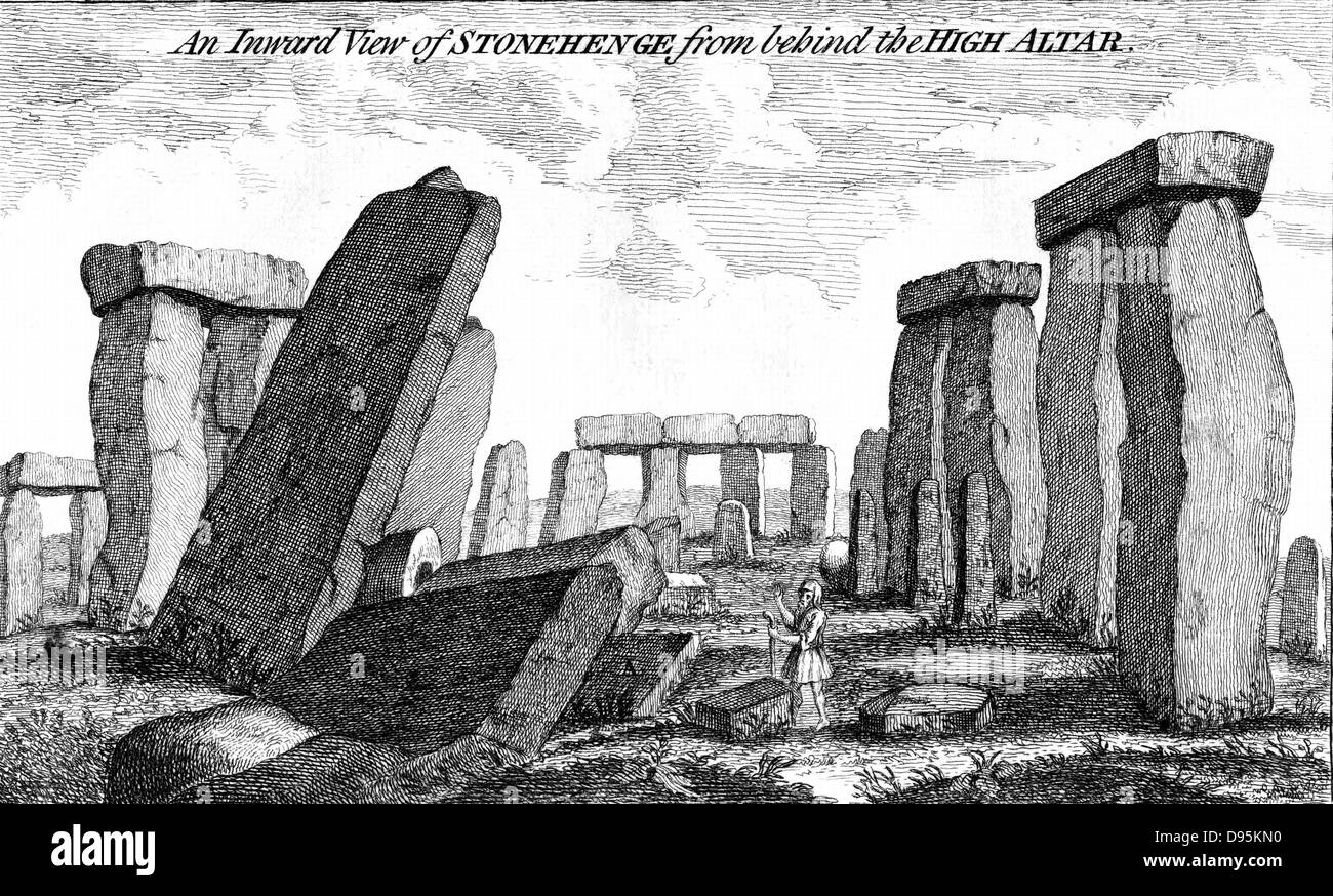 Stonehenge. Monumento megalítico en la llanura de Salisbury, Inglaterra, que datan de la c2000 BC. Grabado Copperplate 1760 Foto de stock