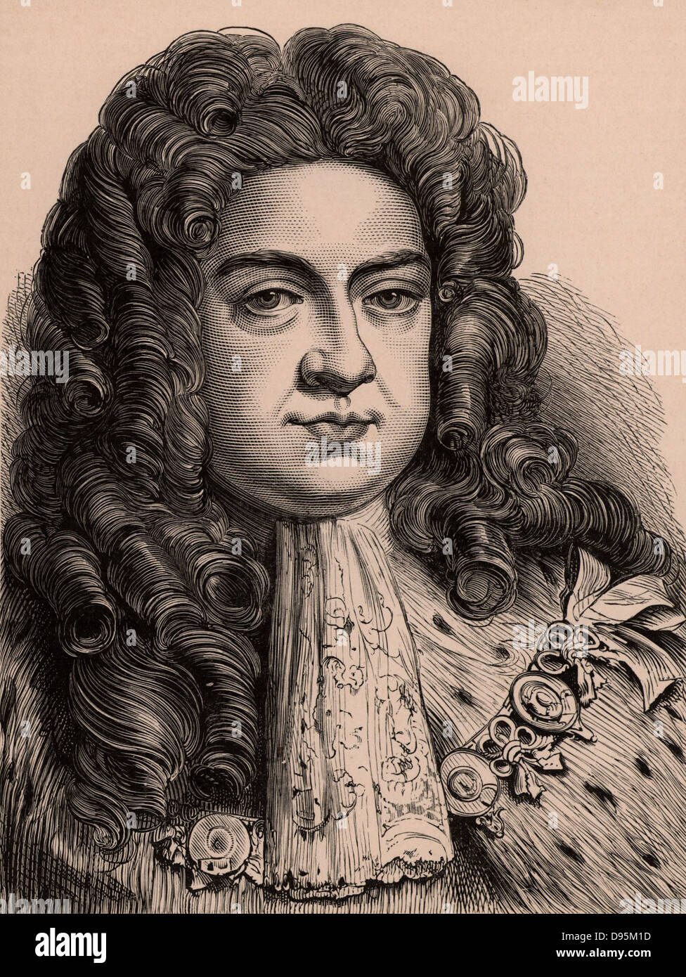 George I (1660-1727) rey de Gran Bretaña e Irlanda a partir de 1714, el príncipe elector de Hannover desde 1798. Primera Hanoverian monarca del Reino Unido. Grabado en madera c1900. Foto de stock