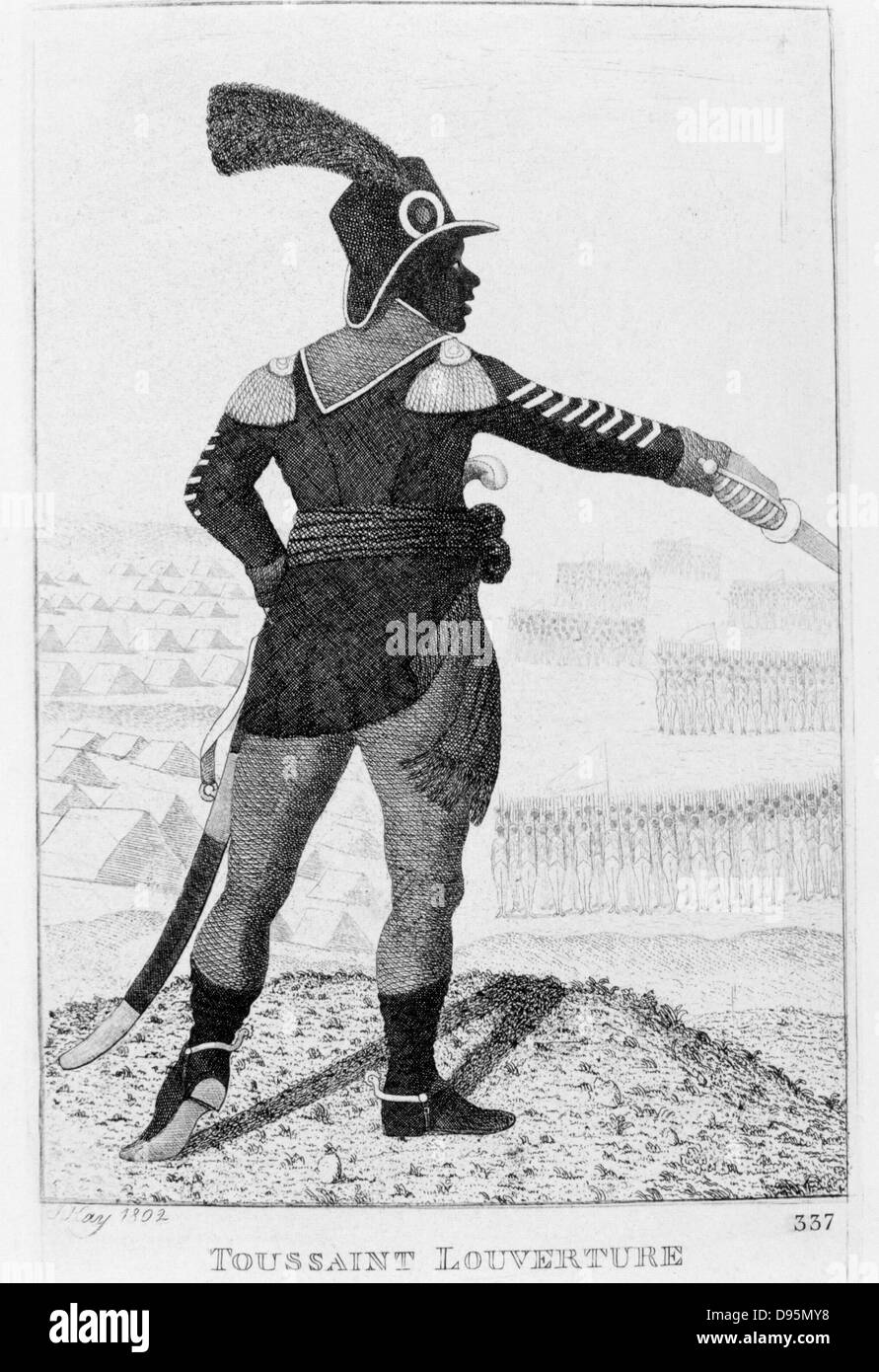 Pierre Dominique Toussaint L'Ouverture (1746-1803), líder revolucionario haitiano. Grabado por John Kay, 1802. Foto de stock