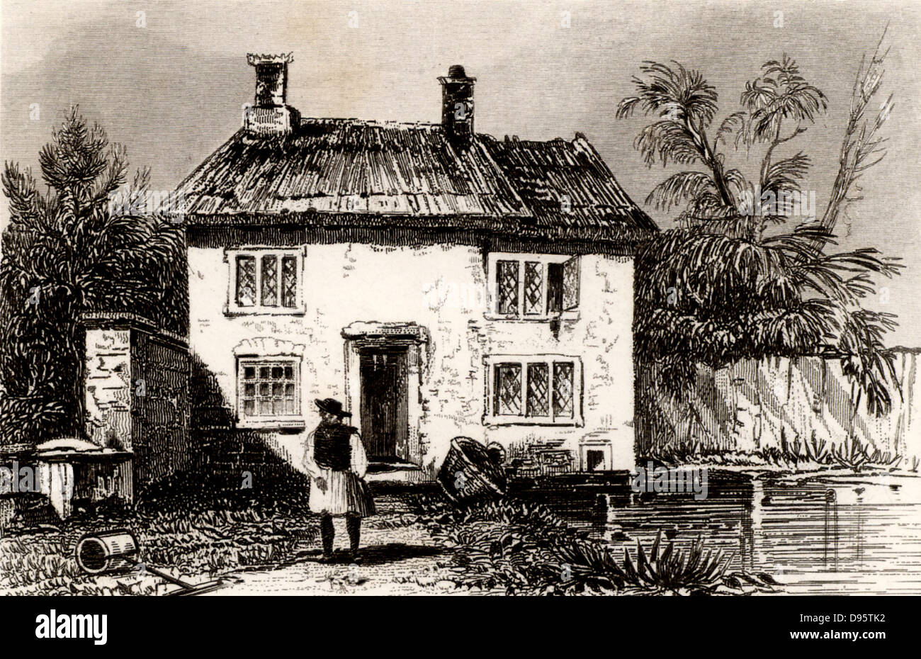 Casa rural en Wrington en North Somerset, cerca de Bristol, Inglaterra, el lugar de nacimiento de John Locke (1632-1704), filósofo y científico inglés, uno de los fundadores de la ilustración. Grabado de "Inglaterra y Gales delineado' de Thomas Dugdale (Londres, c1840). Foto de stock