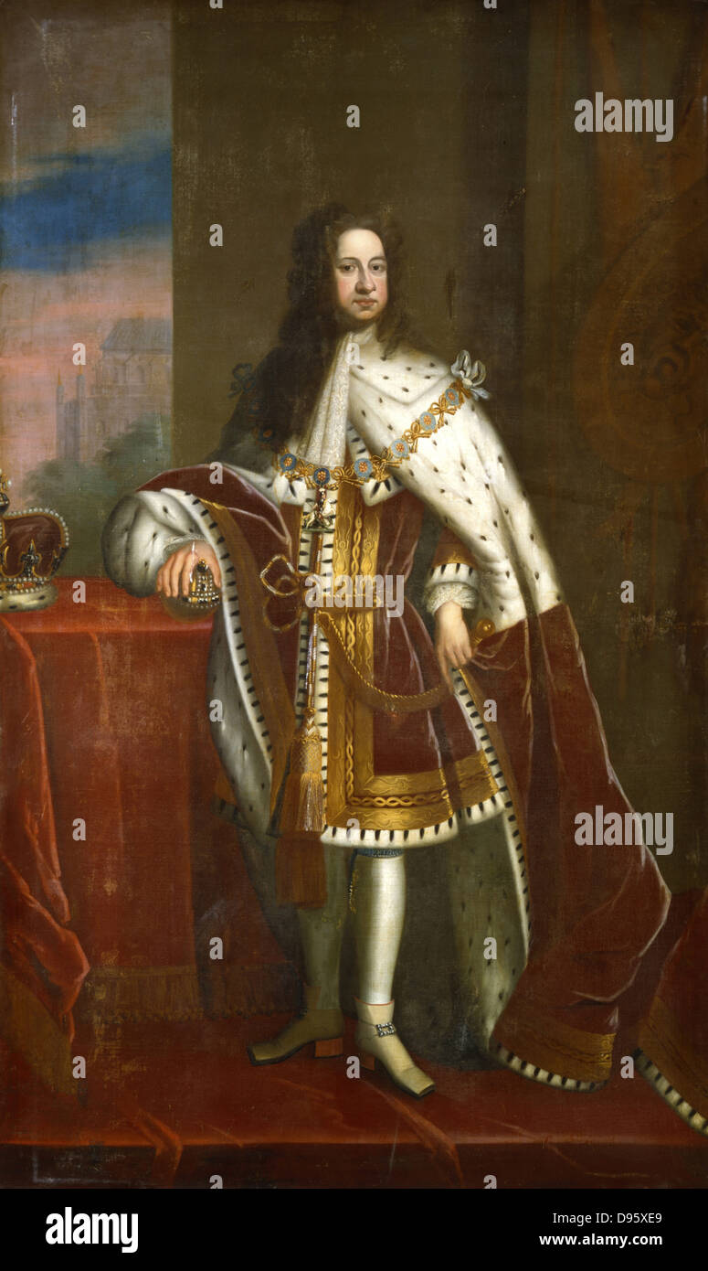 George I (1660-1727) rey de Gran Bretaña e Irlanda desde 1714. Elector de Hannover desde1698. Primera Hanoverian rey de Gran Bretaña. Retrato de Godfrey Kneller (1646-1723). Colección privada Foto de stock