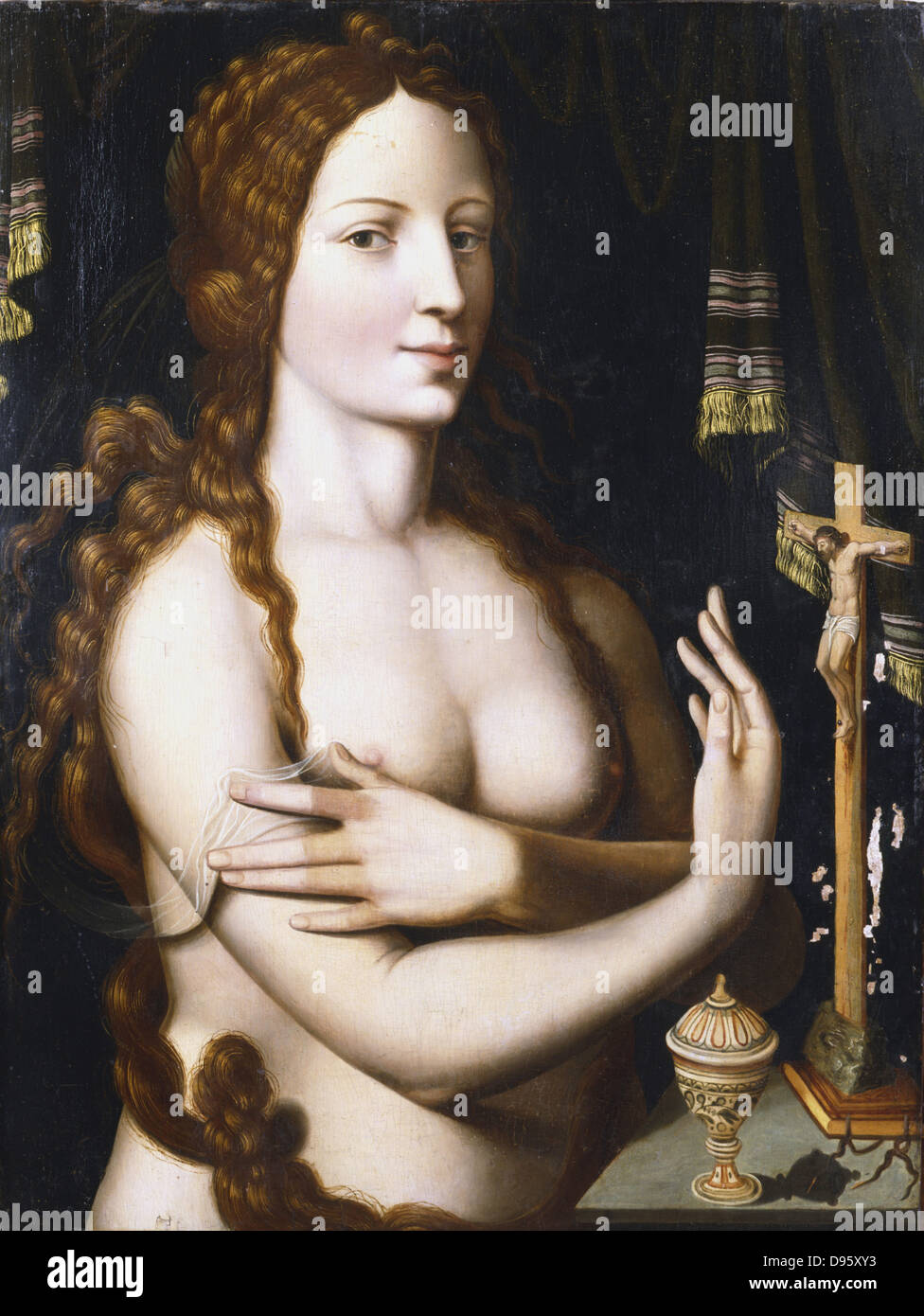 'St María Magdalena penitente". Escuela milanesa c1530. Óleo sobre lienzo. Colección privada. Foto de stock