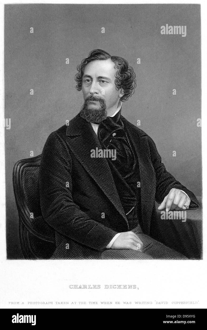 Charles Dickens (1812-70) novelista y periodista inglés en 1849-50 en el momento de su 'David Copperfield' fue publicada. Grabado Foto de stock