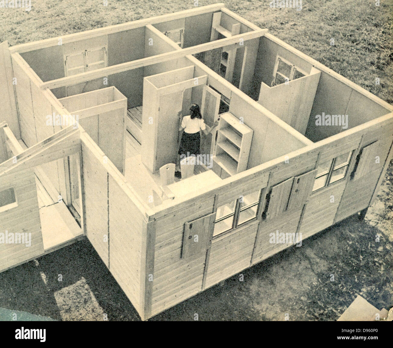 Post-guerra alemana casas prefabricadas se monta c1950 Foto de stock