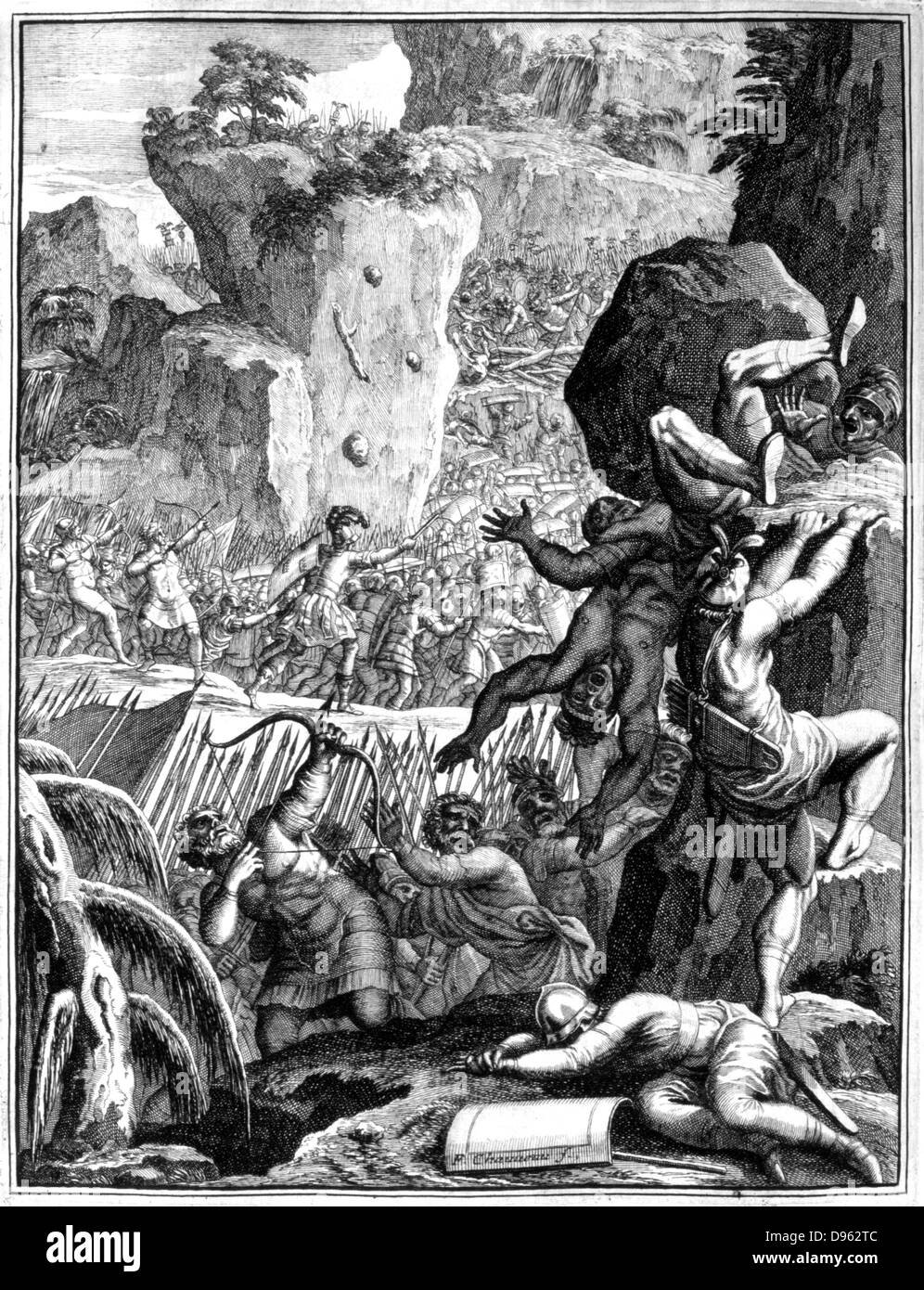 Las fuerzas bajo Alarico I (C370-410), rey de los visigodos de 395, saqueando Roma 410. Desde 'Alaric o Roma Vaincue', 1654. Poema dedicado a la reina Cristina de Suecia. Grabado Foto de stock