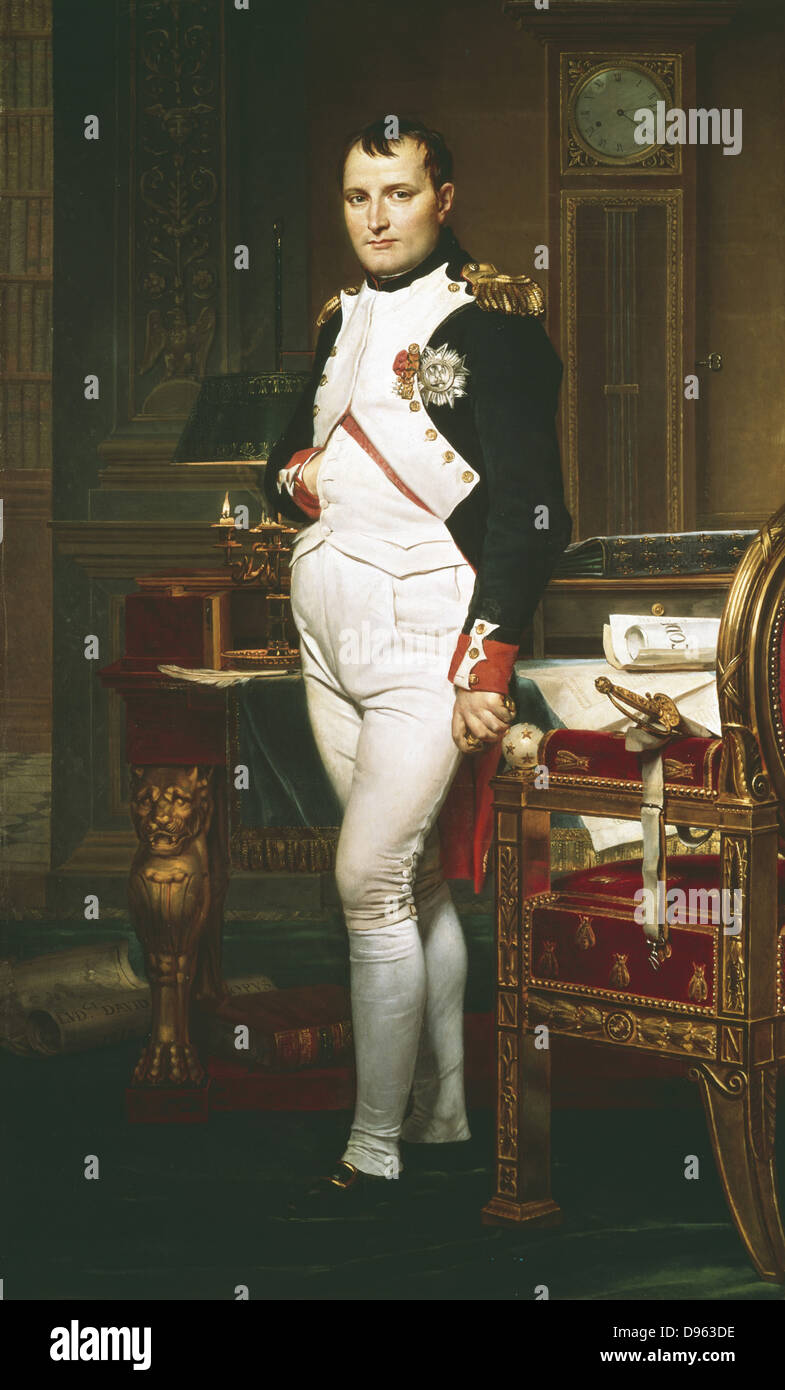 Napoleón en su estudio en el Palacio de Tuileries. Napoleón Bonaparte (1769-1821). Jacques Louis David (1748-1825), pintor francés. Foto de stock