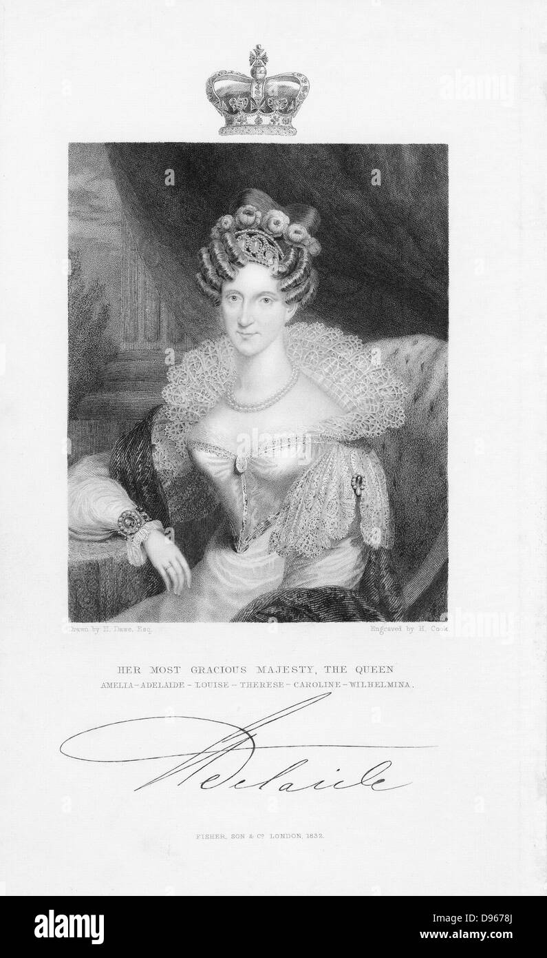 Adelaida de Sajonia-coburgo Meiningen (1792-1849) nacido en Alemania y de la reina consorte de Guillermo IV de Gran Bretaña (1830-1837). Retrato grabado publicado en Londres 1832 Foto de stock