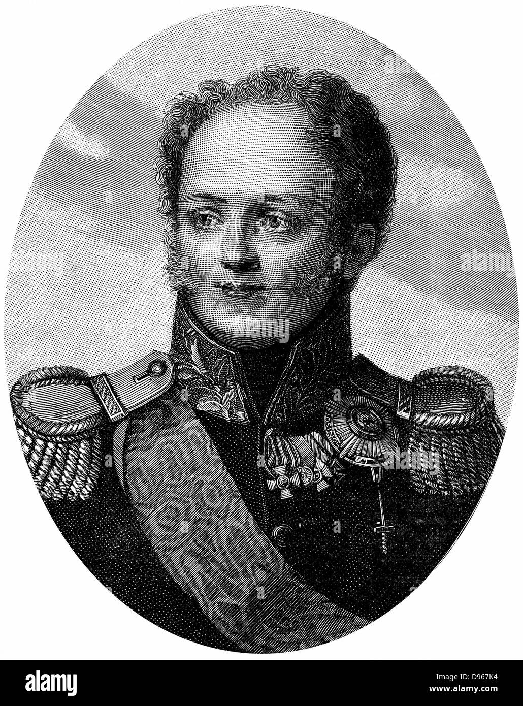 Alejandro I (1777-1825), zar de Rusia desde 1801, en uniforme militar. Grabado Foto de stock