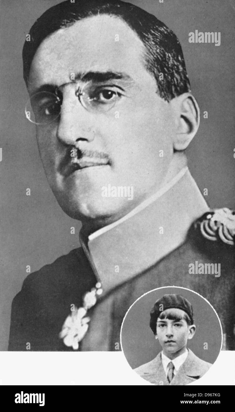 Alejandro I (1888-1934), Rey de los Serbios, Croatas y Eslovenos (1921-1929), Rey de Yugoslavia (1929-1934). Asesinado en Marsella en visita de estado a Francia, el 9 de octubre de 1934. Inset es Pedro II (1923-1970), su hijo y Rey de Yugoslavia (1934-1945). Foto de stock