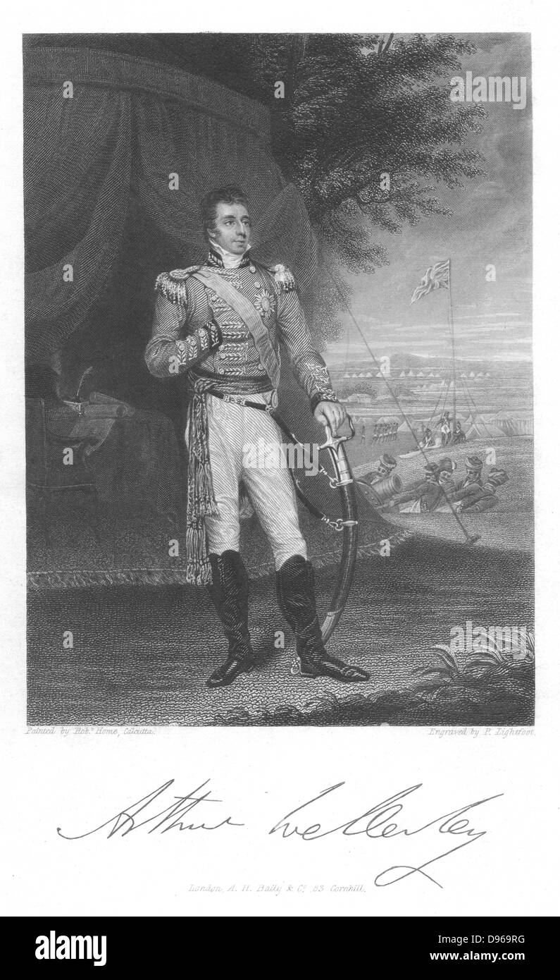 Arthur Wellesley, duque de Wellington (1769-1852) soldado inglés y stateman, mientras prestaban servicio en la India. Grabado Foto de stock