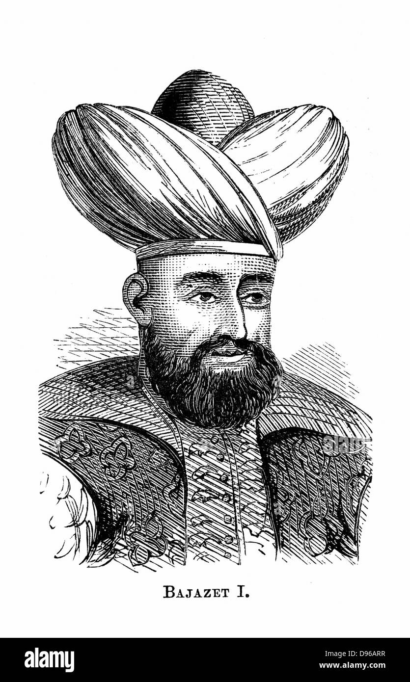 Bayezid I (1347-1403), sultán del Imperio Otomano desde 1389-1402; derrotado por Tamerlán (Timur) 1402. El grabado en madera. Foto de stock