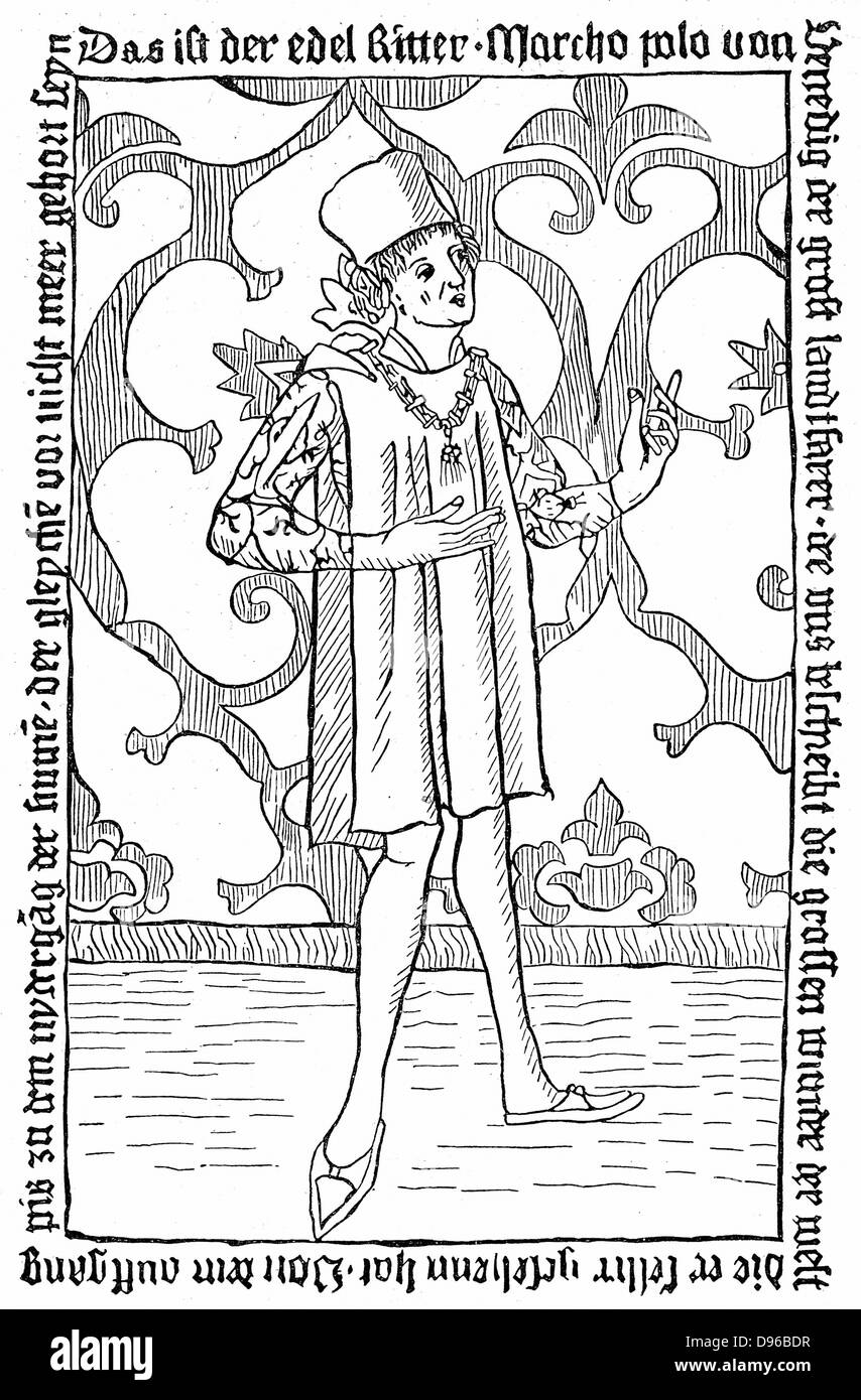 Marco Polo (1254-1324), viajero y comerciante veneciano. Xilografía sin fecha. Foto de stock