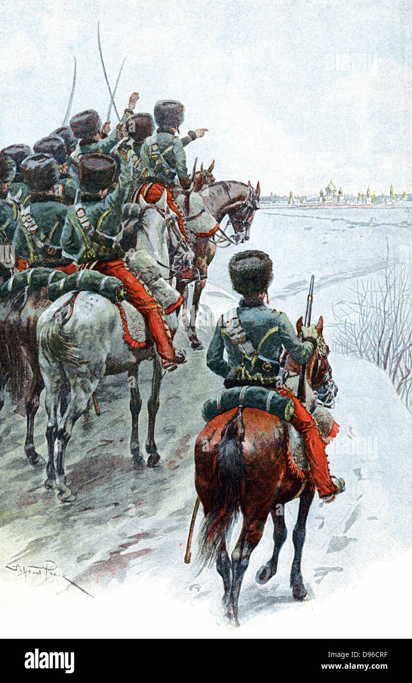 Las guerras napoleónicas: Napoleon's Grand Armee cogiendo vista de Moscú, 1812 . A principios del siglo XX la ilustración de libros. Foto de stock